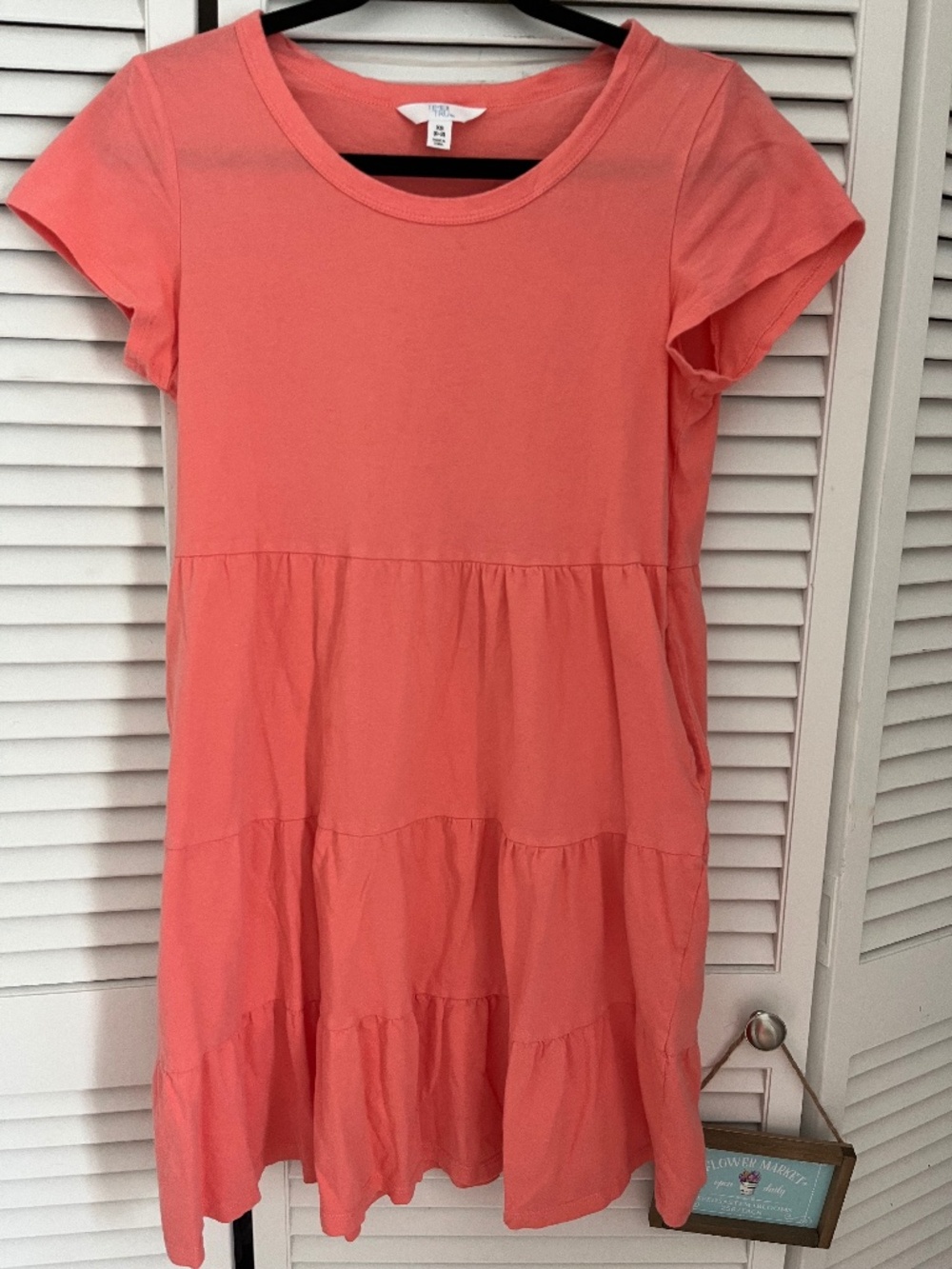 Time and Tru Women's Tiered Cotton Mini Dress with Short Sleeves! Size XS! Coral